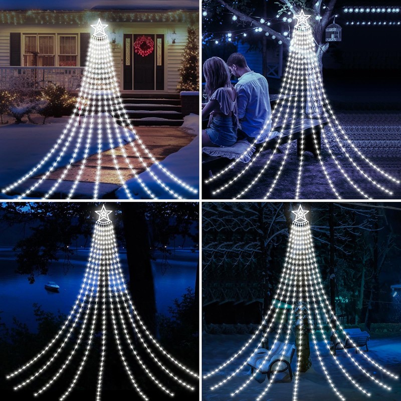 Solar Outdoor Christmas Decorations Lights, 350LED Christmas Star Tree Light