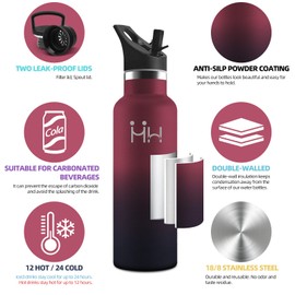 Motswedi Stainless Steel Drinking Bottle, 0.5 L, BPA-Free, Cold and Warm, Drinking Bottles with Straw, Leak-Proof, Stainless Steel Drinking Bottle for Sports, Fitness, Outdoor, Yoga, Red & Black