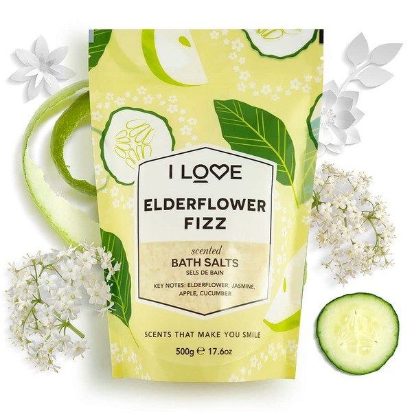 I Love Signature Elderflower Fizz Natural Bath Salts Containing Natural Fruit Extracts, Muscles, Aches & Pains 500g