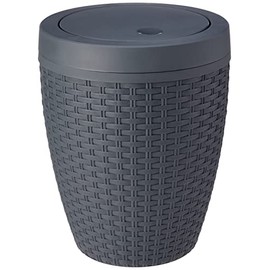 Addis Faux Rattan Round Swing Lid Bathroom Bin, Charcoal, 517488