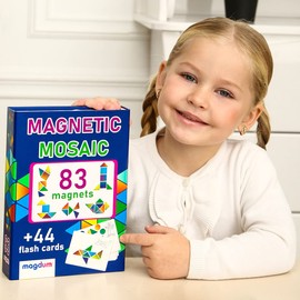 MAGDUM Tangram puzzles for Kids - Magnetic Travel games for Kids - 83 Pieces Magnetic Geometric Shapes puzzle - 44 Flashcards Fridge Magnets for Kids Magnets Toys Toddler Preschool Toys Magnetic Toys