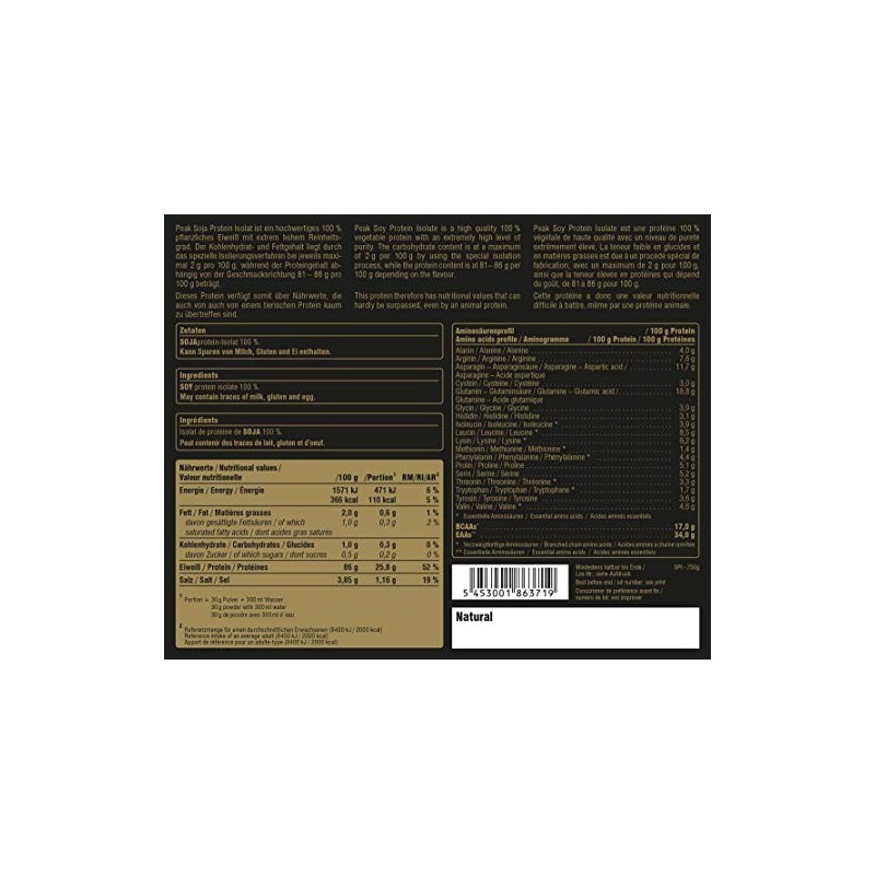 PEAK Soy Protein Isolate Natural 750 g