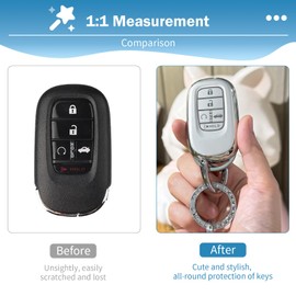 CARFIB for Honda Key Fob Cover 2024 Civic Accord CRV HRV Pilot Car Keys Case Protector 5 Button with Keychain Pearlescent Silver