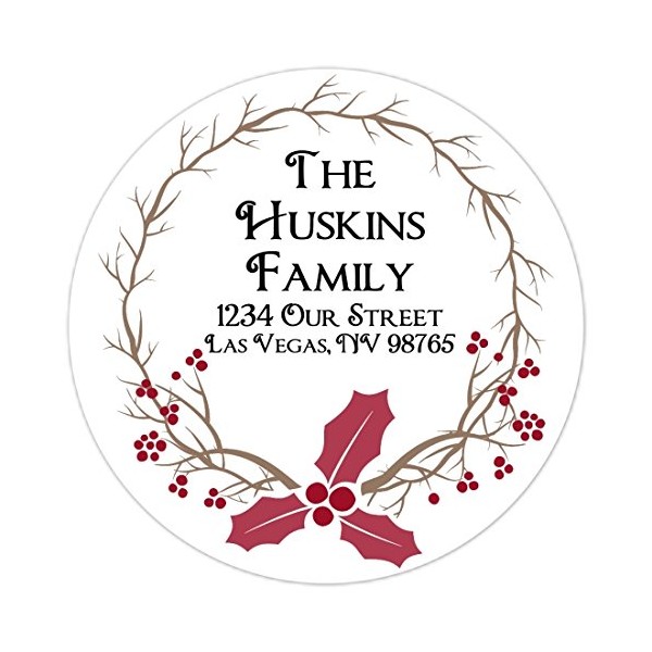 36 Christmas Stickers, Custom Christmas Address Labels, Branches and Berry