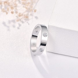 TUNGSTORY 3 Pcs Stainless Steel Ring Set Chevron Wedding Band Silver CZ Engagement Ring Rose Gold Proposal Ring for women Size S