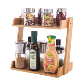 GOBAM Spice Rack Organizer 2-Tier Kitchen Countertop Cabinet Storage Shelf, Assemble Quickly, Bamboo
