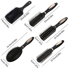 Fanshiontide 5 Piece Hair Brush Set without Pulling, Detangling Brush for Curls, Long Hair for Men, Women, Antistatic Massage, Oval Round Rectangle Hair Brushes for Wet or Dry Hair Detangling