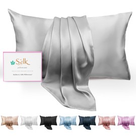 FCHJXTL Premium Mulberry Silk Pillowcase for Hair and Skin,Silk Pillow Cases with Hidden Zipper,Cooling Grey Silk Pillowcase for Sleeping Women,1 Piece (Gray, Queen)