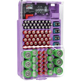 The Battery Organizer and Tester with Cover, Battery Storage Organizer and Case, Holds 93 Batteries of Various Sizes, Includes Battery Tester, Battery Holder for Garage Organization, Purple