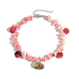 Dishowme Turquoise Shell Anklet Bracelet Natural Stone Shell Anklet Hawaiian Puka Sequins Tassels Summer Beach Barefoot Sandal Jewellery for Women, Unit size, Metal Stone Metal Natural shell stone, No