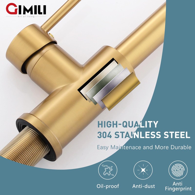 GIMILI Brushed Gold Kitchen Faucet with Soap Dispenser, Single Handle