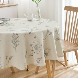 DINGC Round Tablecloth Beige Printed 150cm Small Round Tablecloth Cotton Linen Round Table Cloth for Dining Table Living Room Picnic