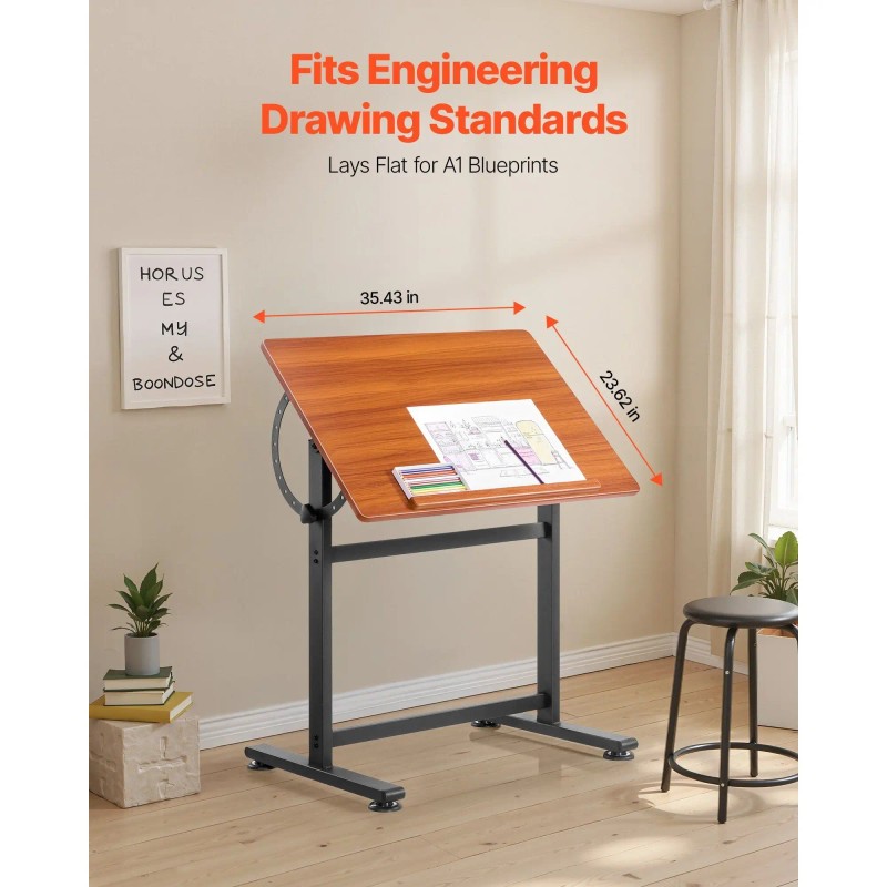 Adjustable 0-90 Degrees Tilt Portable Artist Table Black H-Frame with