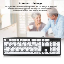 Elderly Keyboard, Large Print Computer Keyboard, 104 Keys QWERTY, High Contrast Keys, Big Print Letter USB Wired Keyboard Standard Full Size for Old People Low Vision Individuals(Black)