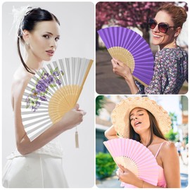 Hand Fan Foldable Paper Fan Multicoloured Hand Fan Wedding Fan for DIY Dancing Wedding Decoration Party Summer 12 Colours