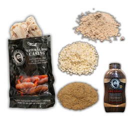 Bearded Butchers Hickory BBQ Bratwurst DIY Kit – Smoky Homemade Brats – Includes Classic Bratwurst Seasoning, Mozzarella, BBQ Sauce, Hickory Smoke Powder, & Natural Hog Casings – Seasons Up to 25 lbs Meat