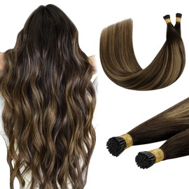 DOORES Itip Remy Hair Extensions,24 Inch 100g 100s Itip Human Hair Extensions,Balayage Dark Brown to Chestnut Brown I Tip Hair Extensions Cold Fusion Hair Extensions Natural Smooth Hair