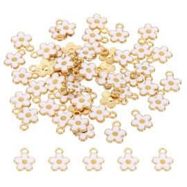 PATIKIL 50pcs Flower Charm, Flower Bracelet Charm Pendants Small Bulk Resin Alloy Glitters for Jewelry Making Bracelets Earrings Necklaces DIY Crafts, White