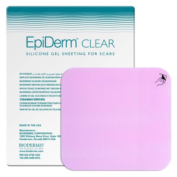 Biodermis Epi-Derm Keloid Standard Silicone Scar Sheets, Ideal for C-Section, Tummy Tuck, Cardiac Surgery Scars, Premium Grade Scar Sheets, Comfortable & Reusable, 4.7 x 5.7 in - Clear