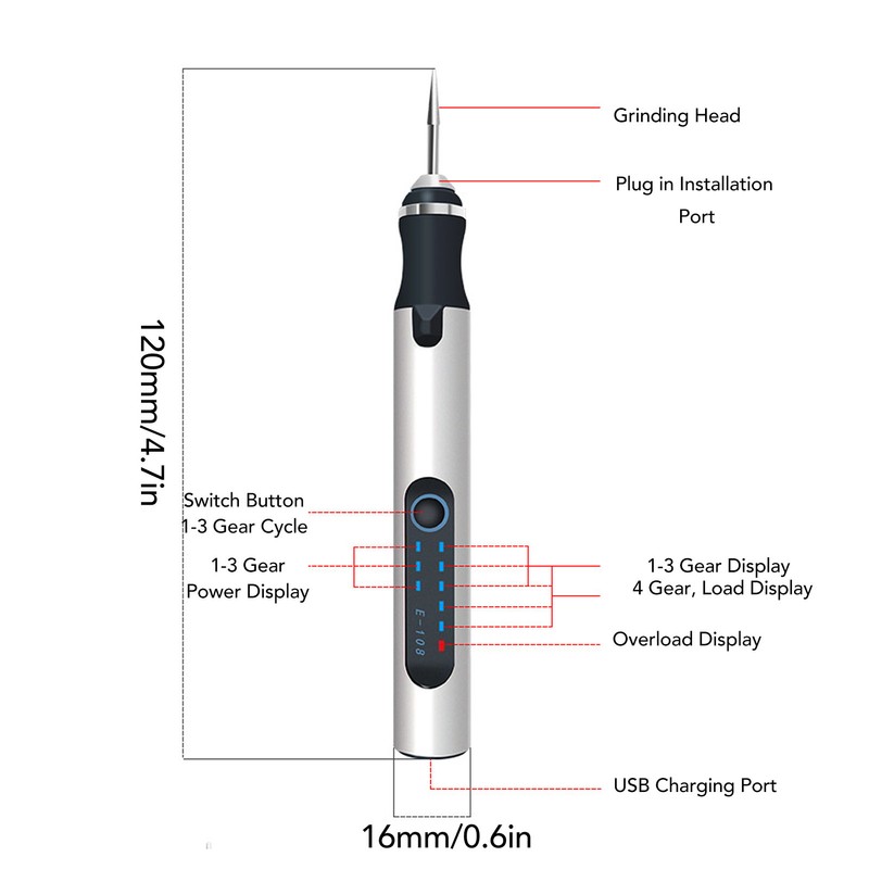 Electric Engraving Pen 3 Gear Speed Adjustment Portable Rechargeable Cordless