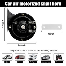 Sylvil 300DB Super Loud Car Horn, 12V Waterproof Durable Auto Air Electric Snail Horn, Vehicle Air Horn Replacement for Motorcycle, Truck, Bike, Boat, Universal Car Accessories (Black)