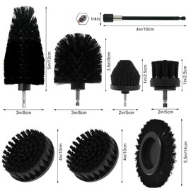 ETOUPA 8 Pcs Drill Brush Attachment Set, Power Cleaning Scrub Brush Kit with Extend Long Attachment, All Purpose Drill Scrub Brushes for Car, Grout, Floor, Tub, Bathroom and Kitchen (black)