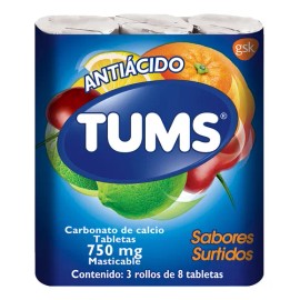 Tums Extra Surtido Tabletas Masticables, 3 Rollos X 8 Tabletas