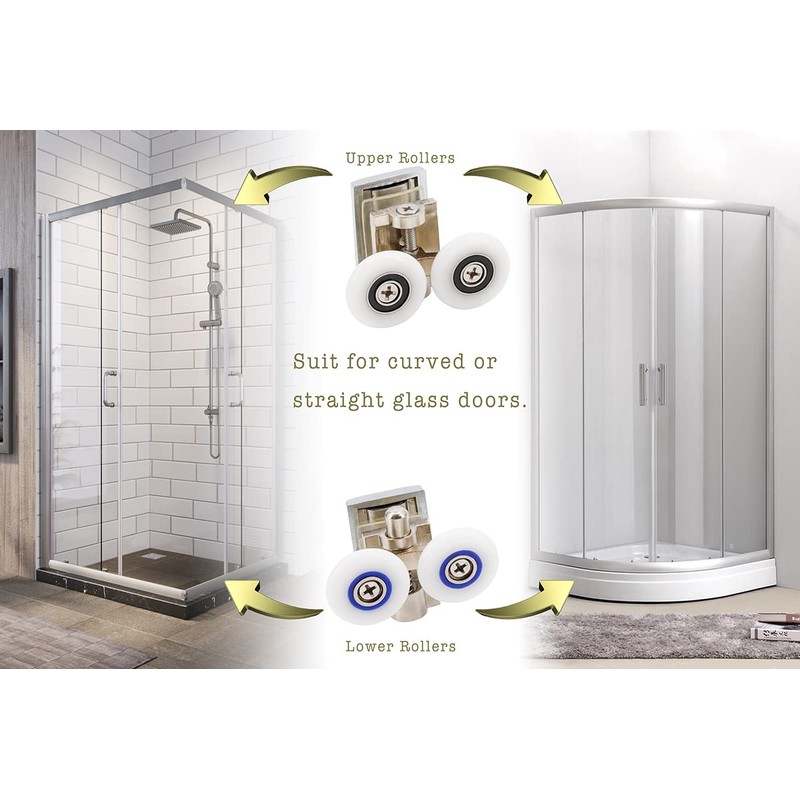 4pcs Shower Door Twin Rollers - 2 Top & 2