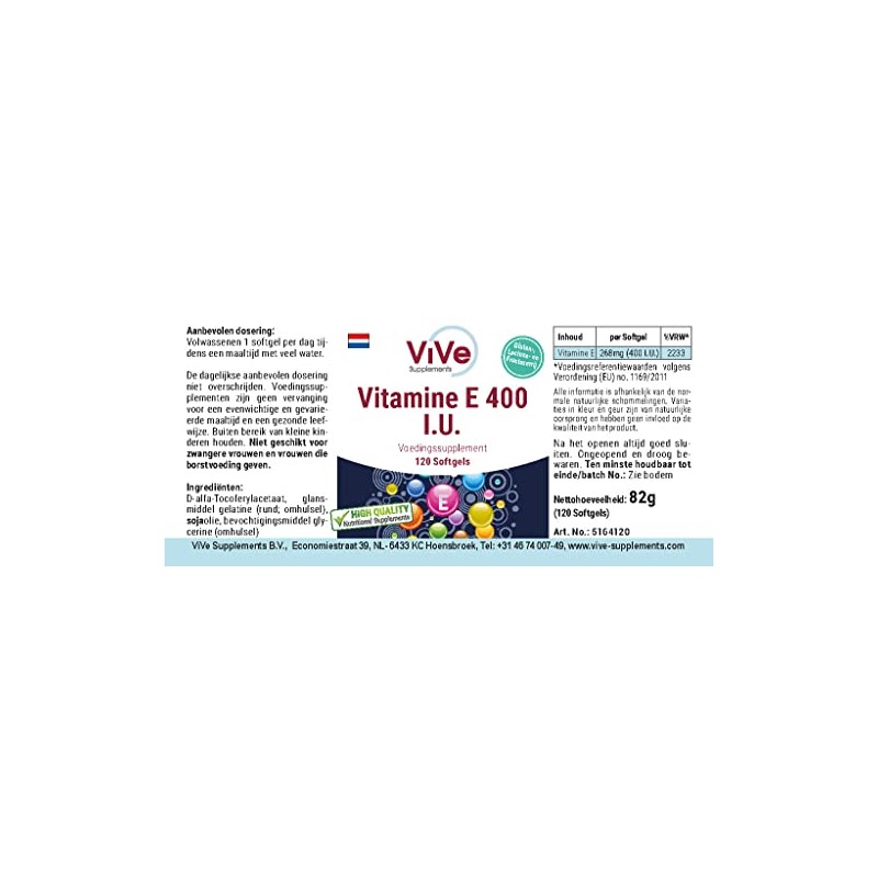 Vitamin E 400 IU - 120 Softgels for 120 Days
