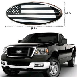 9 Inch Oval Chrome and Black American Flag Front Grille Tailgate Emblem Adhesive Tape Sticker Badge Compatible with Ford Escape Excursion Expedition F150 F250 F350 Freestyle (9", Silver)