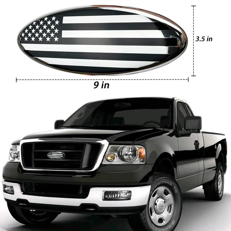 9 Inch Oval Chrome and Black American Flag Front Grille