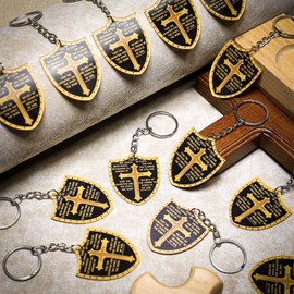 Sureio Christian Keychains for Men Bulk Fathers Day Gifts for Church Put on the Whole Armor of God Acrylic Keychain Dog Tag(48 Pcs,Ephesians 6:16-17)