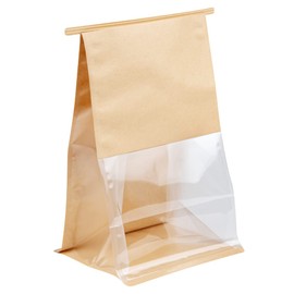 Bag Tek 6.3 x 5.1 x 10.2 Inch Tin Tie Bags With Windows, 100 Resealable Bakery Bags With Windows - Flat Bottom, For Cookies or Coffee Beans, Kraft Cotton Paper Tin Tie Bags - Restaurantware