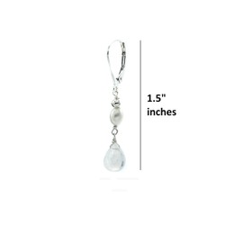 White Cultured Freshwater Rice-shaped (4x5mm) Pearl and Faceted Moonstone Teardrop Earrings with Sterling Silver Leverback Ear Wires