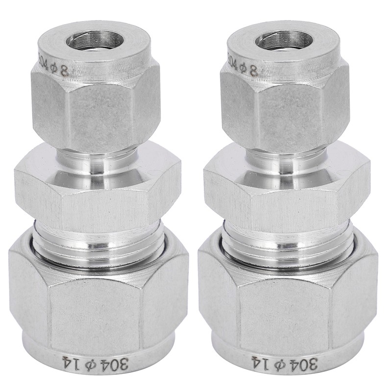 2pcs Compression Tube Fitting Adapter Stainless Steel Double Ferrule Joint