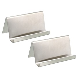 YOKIVE 2 Pcs Desktop Business Card Holder, Brushed Stainless Steel Style | Keep Cards Neat, Great for Office, Home, Daily Use (Silver, 3.5x2x1.8-Inch)