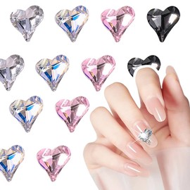 Nail Art Rhinestones,40PCS Love Heart Shaped Nail Gems and Charms,Pointed Back Shinny Nail Decoration Accessories Rhinestones for Nails DIY Manicure Design