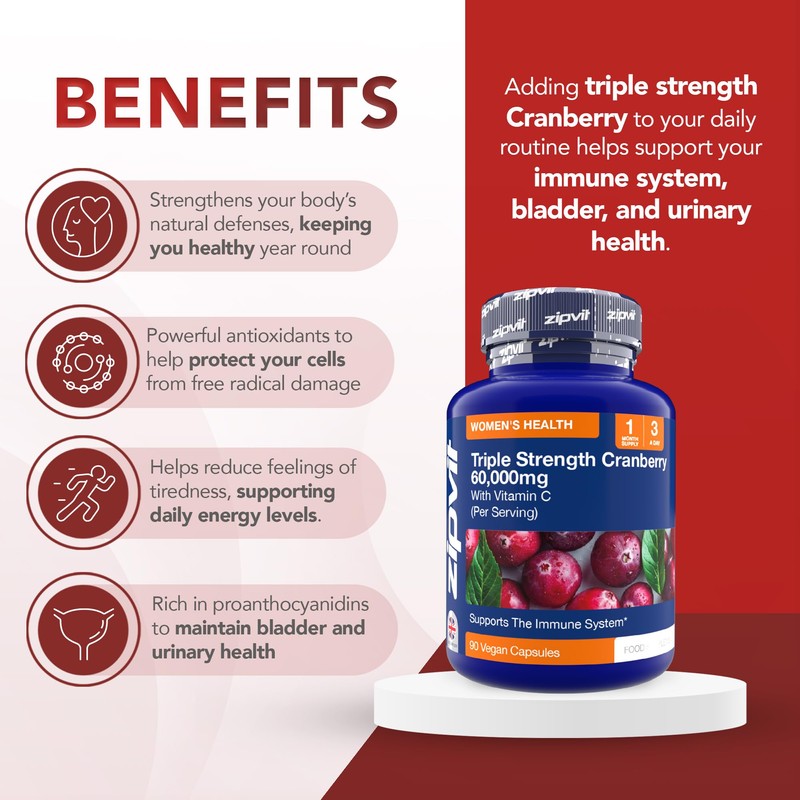 Zipvit Triple Strength Cranberry 60,000mg, High Strength Cranberry Extract with