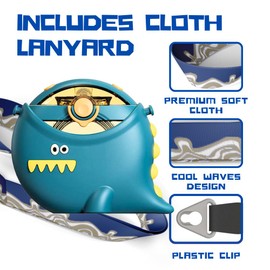 Cocosmile Dinosaur Round Kids Water Bottle with Removable Sleeve - Easy Open Button, Carrying Lanyard - Tritan Plastic Water Bottle Ideal for School Boys Girls, BPA Free Kids Cup (With Straw)