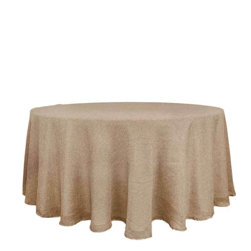 Tableclothsfactory 120" Natural Jute Faux Burlap Round Tablecloth | Boho