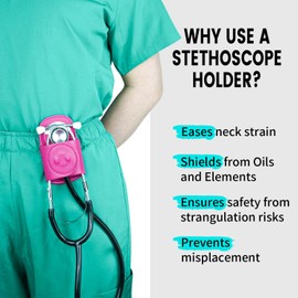 Magnetic Stethoscope Holder for Scrubs, with Leather-Covered Clip for Littmann ＆ Most Stethoscopes, Stethoscope Holder Clip for Scrubs/Belts/Backpacks, Purple