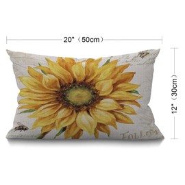 BGBDEIA Sunflower Cushion Cover Vintage Sunflower with Retro Design Cotton Linen Decorative Rectangular Throw Pillow Cover Pillowcase for Sofa and Bed Couch 12"X20" 30 x 50 cm