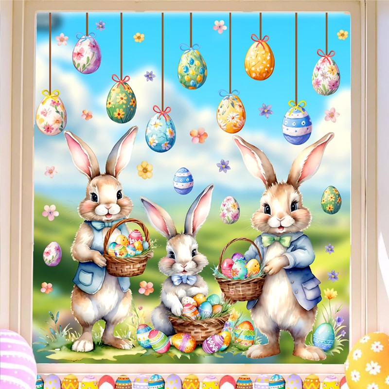 Easter Window Decoration Clings Double-Sided Cute Bunny Decals Home Indoor