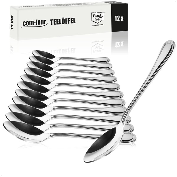 com-four® 12 x Stainless Steel Tea Spoons – Stylish Cutlery