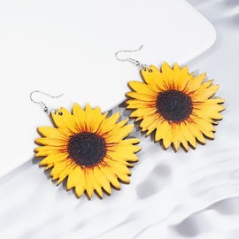 Gleamart Sunflower Wood Earrings Handmade Wooden Daisy Earrings Bohemian Eardrop for Women