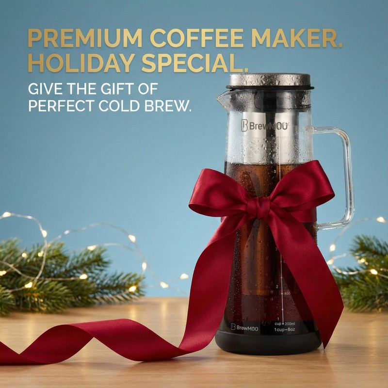 BrewMOO- Airtight Cold Brew Coffee Maker Pitcher, 1.4L/48Oz Thick Glass