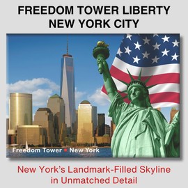 Freedom Tower NYC Magnet – Statue of Liberty and American Flag – 3.5x2.5 Inch Metal Souvenir Featuring One World Trade Tower Skyline – ArtMalore New York City Collection