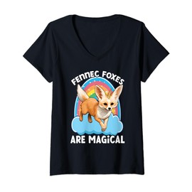 Womens Unicorn Fennec Foxes Are Magical, Funny Fennec Fox V-Neck T-Shirt