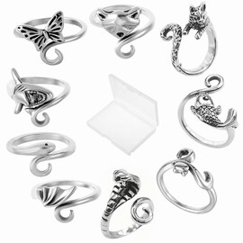 9 PCS Knitting Crochet Loop Ring for Fingers Metal Open Yarn Guide Crochet Rings Adjustable Braided Faster Knitting Thimbles Holders Accessories for Crochet Mother Grandma Gifts