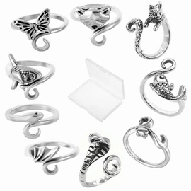 9 PCS Knitting Crochet Loop Ring for Fingers Metal Open Yarn Guide Crochet Rings Adjustable Braided Faster Knitting Thimbles Holders Accessories for Crochet Mother Grandma Gifts